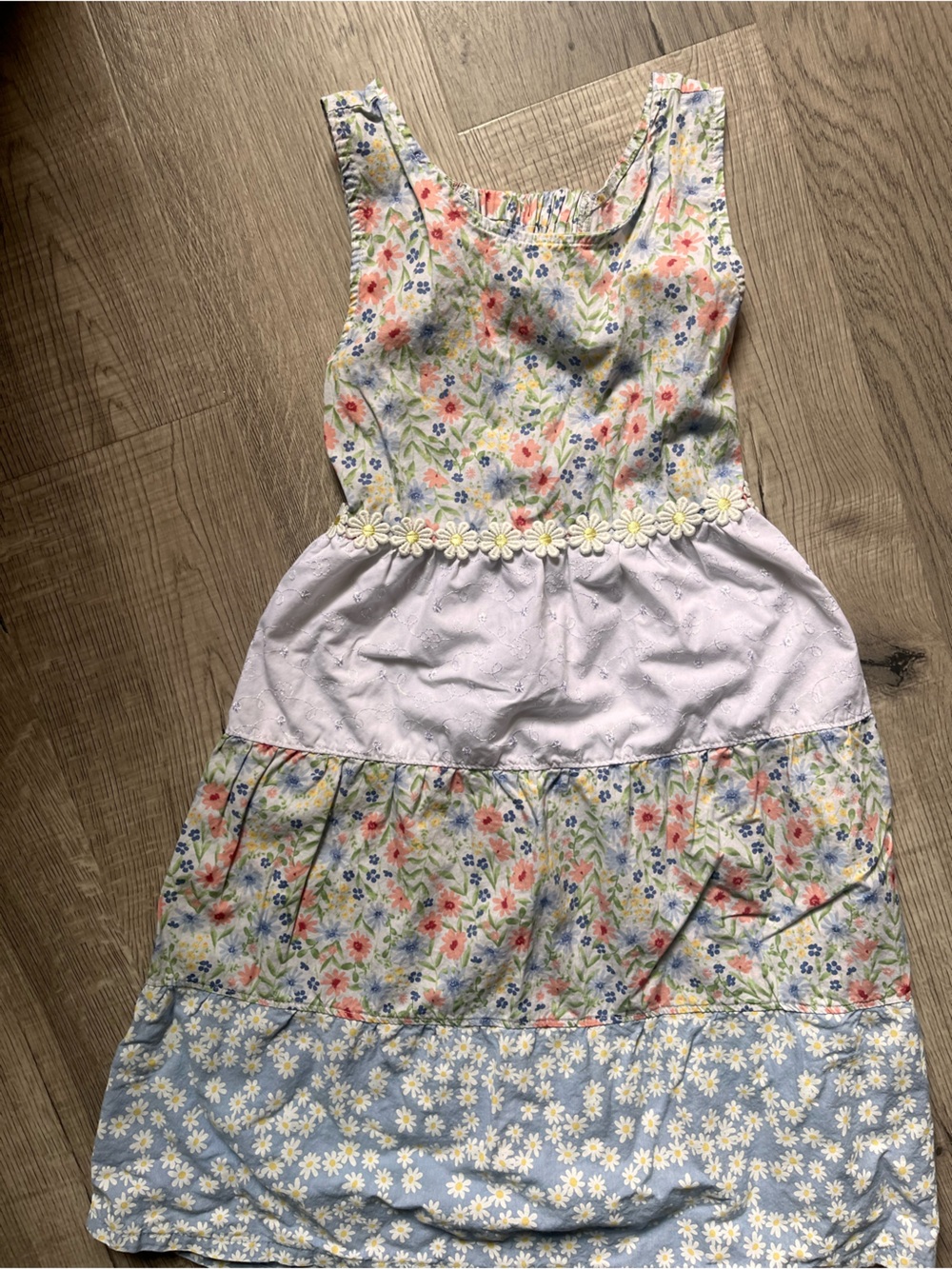 Penelope Mack Pastel Floral Daisy-Trim with Sear Sucker Tiers Sundress